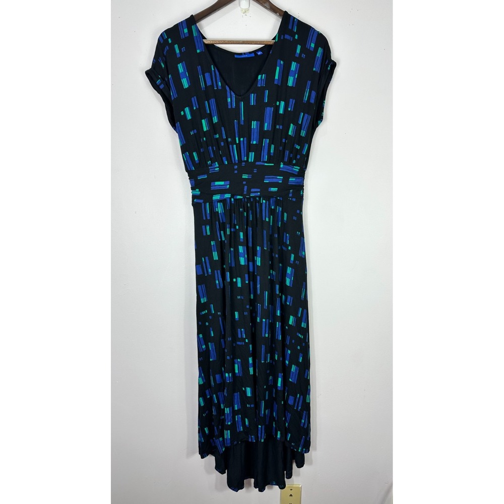 APT.9  Maxi Dress Womens Small Black Geometric‎ Short Sleeve Office Chic Artsy